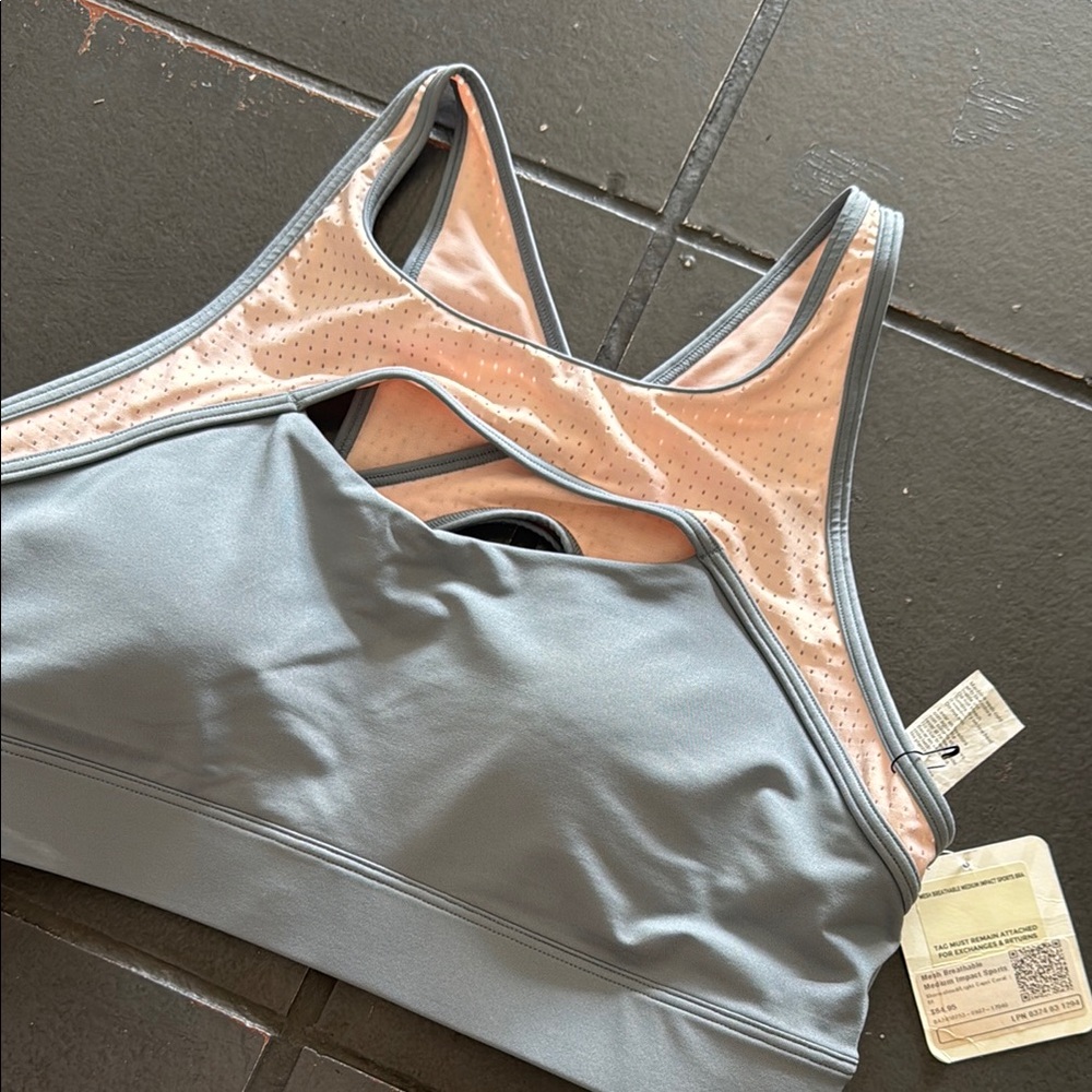 Fabletics Gray and Pink Seamless Sports Bra